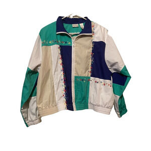 Koret Francisca Womens Windbreaker Jacket Multicolor Zip Up Vintage Petites XL